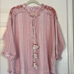 Johnny Was Red and White Boho Blouse